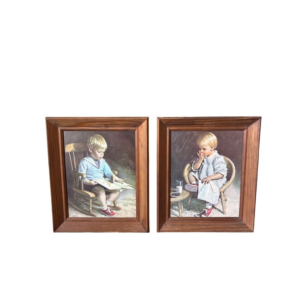"Gary" and "Gretchen" Vintage Pair Framed Pictures by J. Ingwersen 10"x12"‎ Each